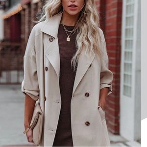 Women trench drape cardigan jacket button front lapel